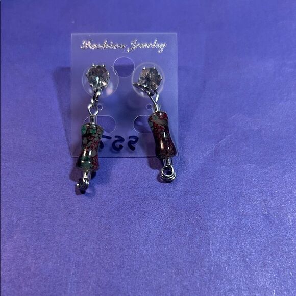 NThandmade Jewelry Silver and Dark Red Earrings - Picture 1 of 3